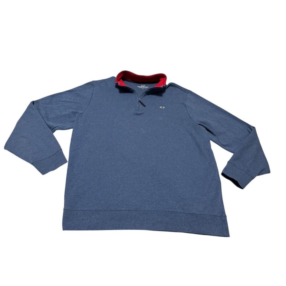 Vineyard Vines Sweater Mens Large Light Blue Quarter Zip Pima Cotton Pullover
